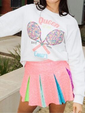 Queen of Sparkles WHITE QUEEN OF THE COURTS SWEATSHIRT QOS Small S *